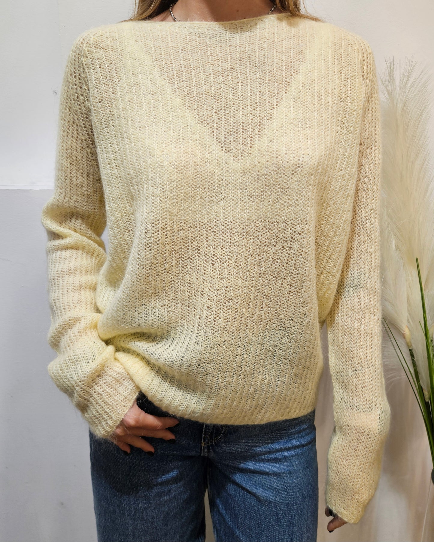 Kontatto Maglia scollo a barca giallo pastello