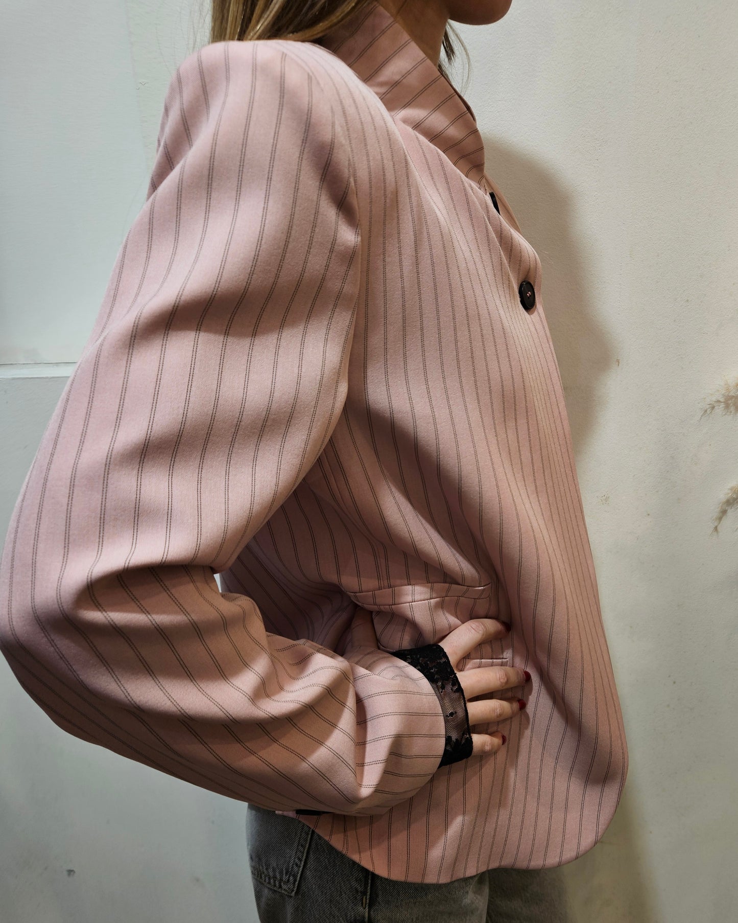 HaveOne Giacca coreana rosa gessata