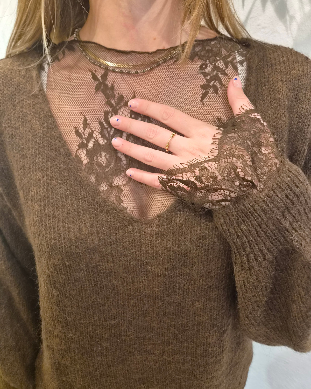 Susy Mix Maglia V + Pizzo Moro