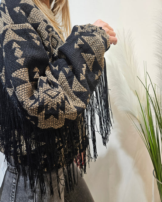 Susy Mix Bomber jacquard con frange