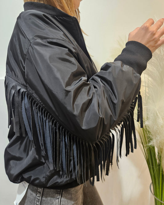 Susy Mix Bomber con frange nero