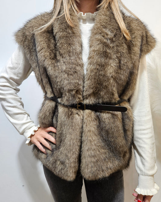 Susy Mix Gilet ecopelliccia cammello
