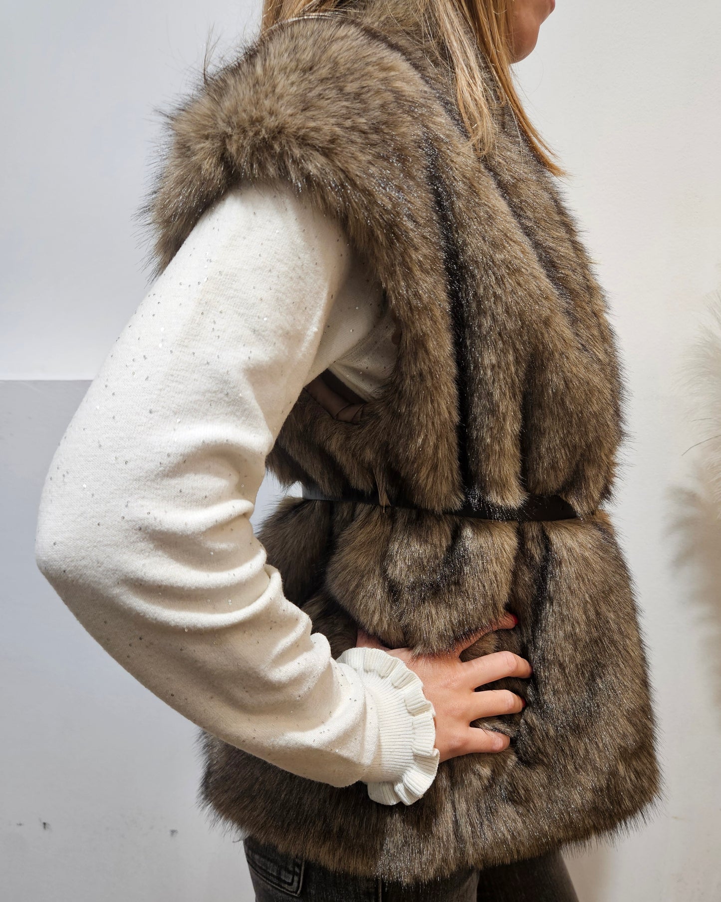 Susy Mix Gilet ecopelliccia cammello