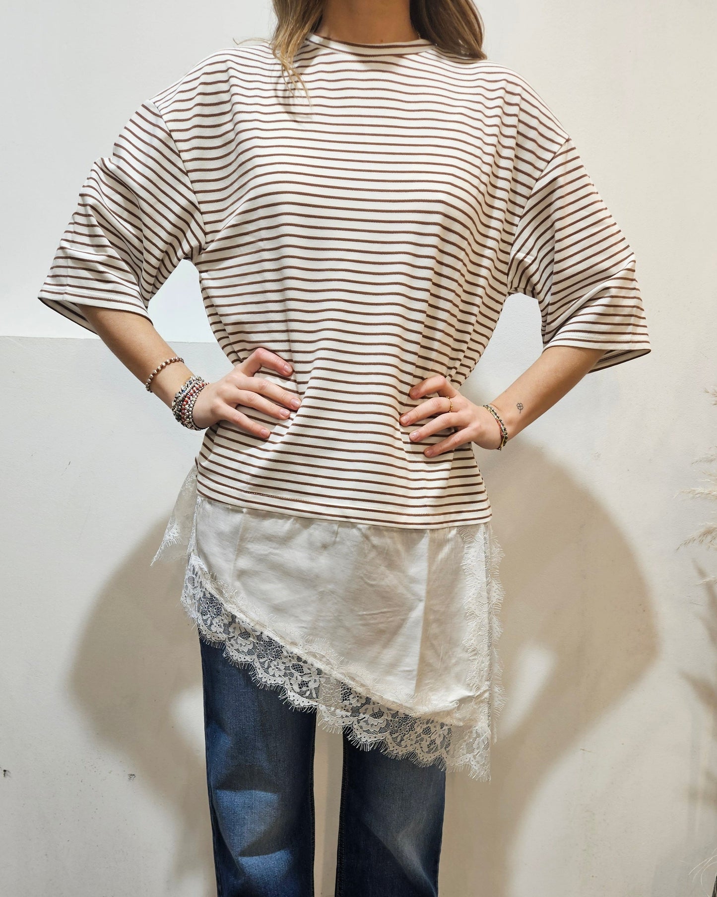 Susy Mix Maglia riga + pizzo