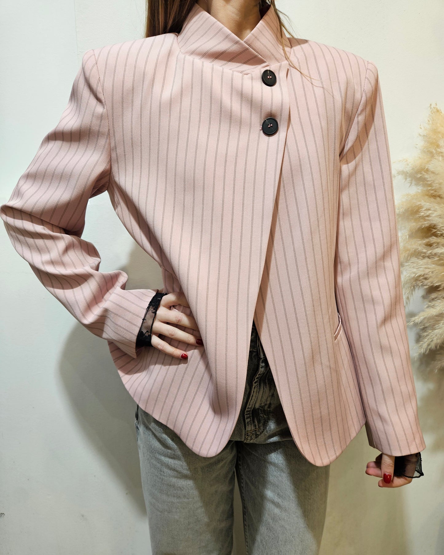 HaveOne Giacca coreana rosa gessata