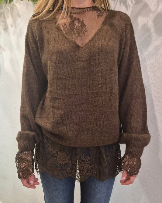 Susy Mix Maglia V + Pizzo Moro