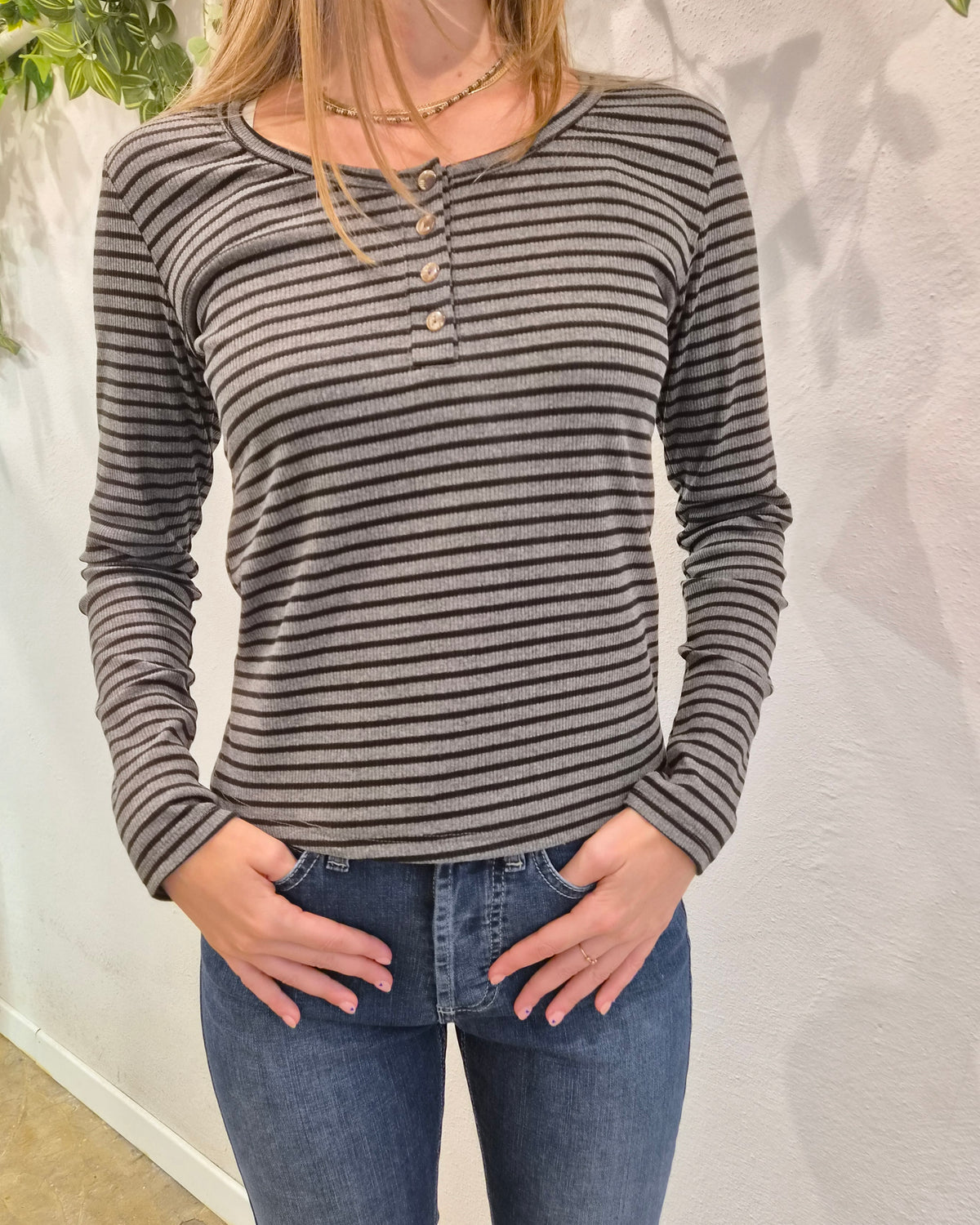 Susy Mix Maglia Serafino Grigio Melange