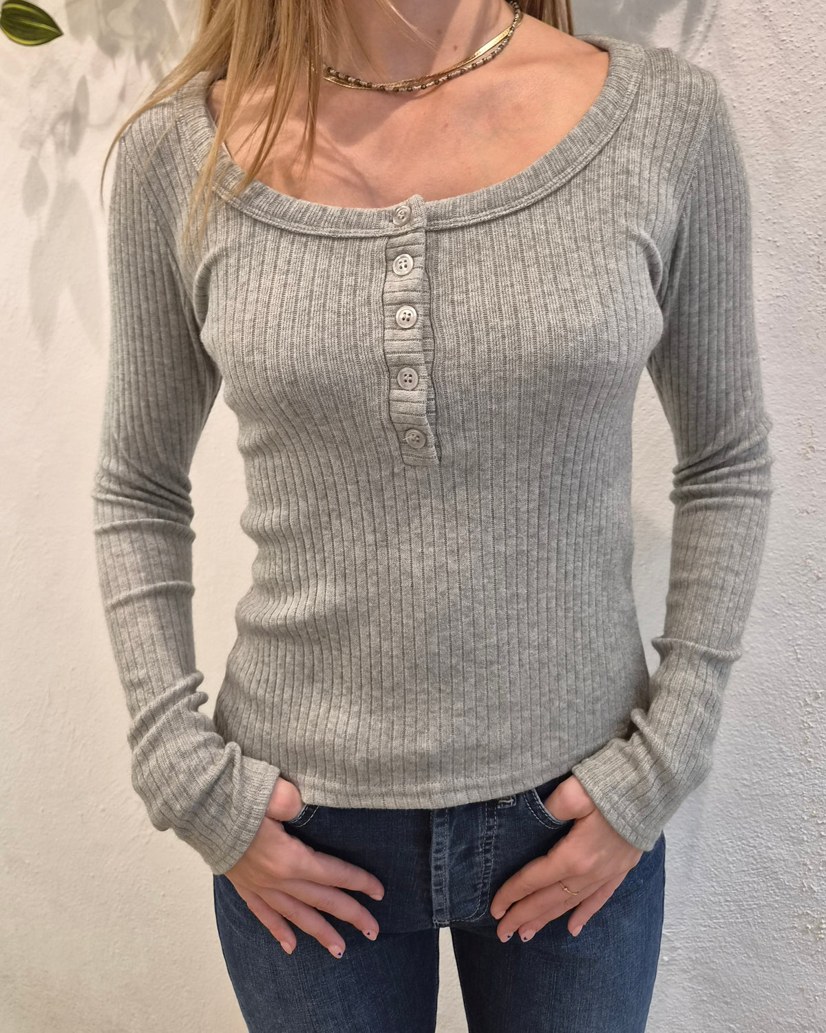 Susy Mix Maglia Serafino Grigio