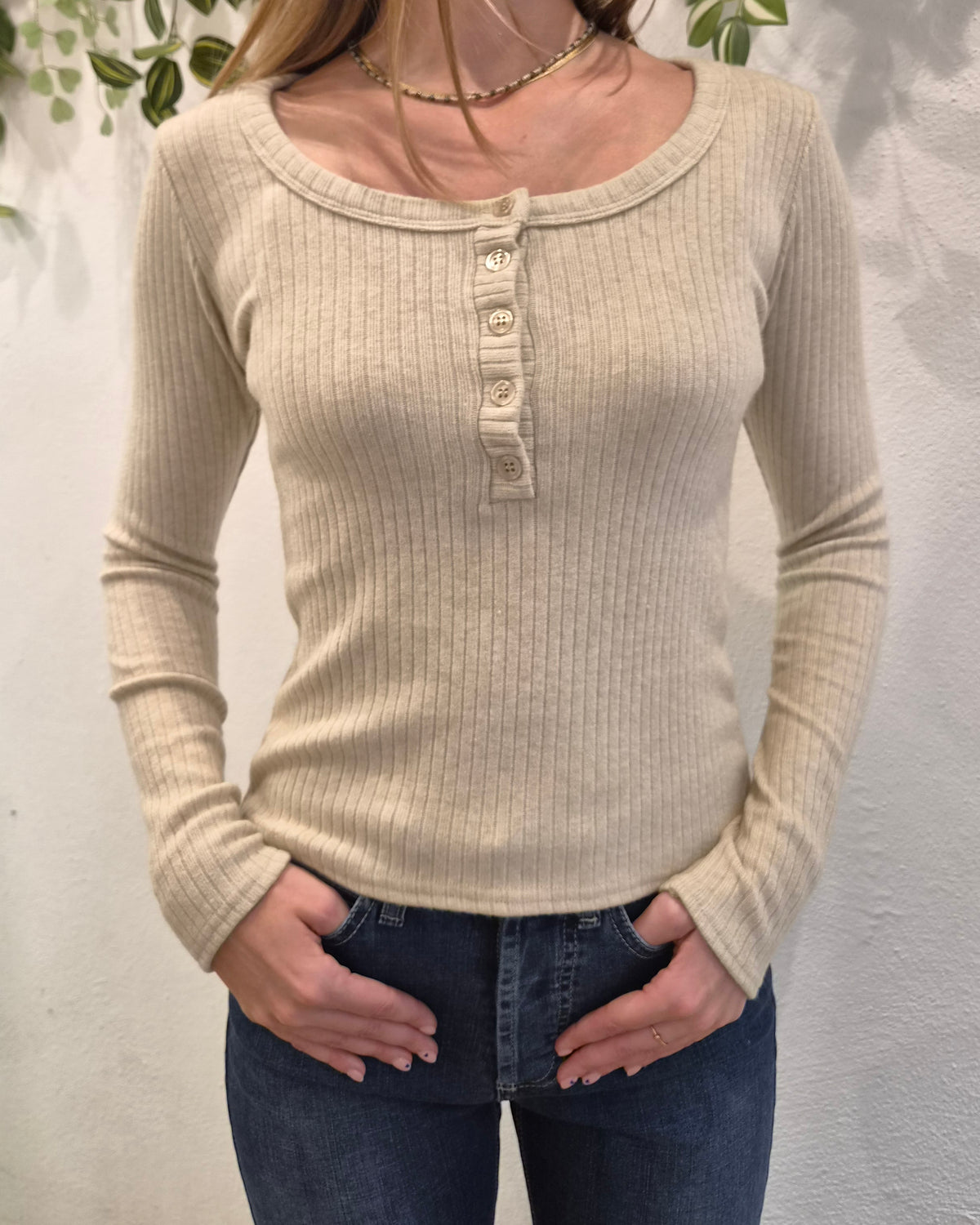 Susy Mix Maglia Serafino Beige