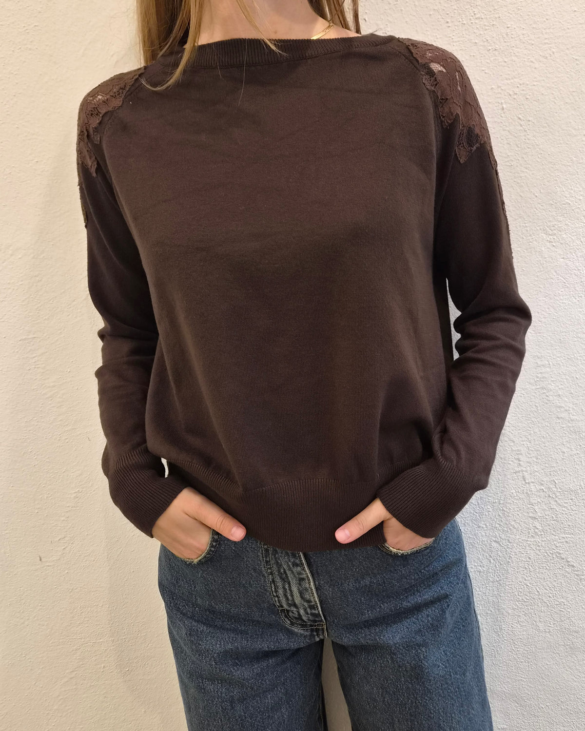 Susy Mix Maglia Pizzo Spalle Moro
